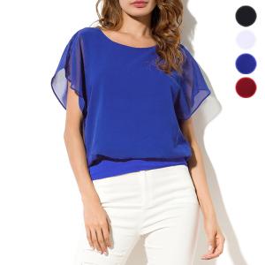 カットソー レディース 半袖 tシャツ 短丈 シフォンブラウス