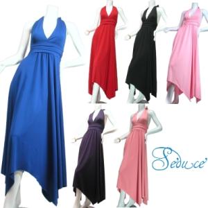ロングドレスホルターネックマキシ丈アシンメトリーシンプルパーティードレスフォーマルドレスＳｅｄｕｃｅ