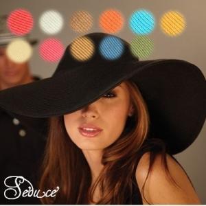 SALE つば広帽つば大帽子ガーデンハット女優帽エレガント日焼け防止ブラックホワイトキナリブルーブラ...