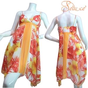 ドレスワンピースアシンメトリーフレアーシフォン大人柄セクシー美脚南国バカンスリゾートビーチホワイト×...