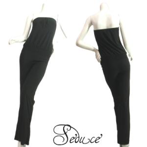 ジャンプスーツキャットスーツベアトップパンツスーツクラブウェアカジュアルテイストブラック黒色LASe...