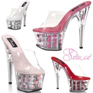 ●SALE●PLEASERミュール１６．５cmヒールクリアーソールバラ入り３段セクシー美脚ピンヒール...