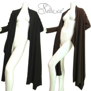 トッパーフロントロングカーディガンノーボタンフロント結びOK！ブラックブラウン黒色茶色LASeduc...
