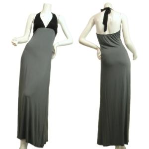 マキシロングドレスワンピースシックで上品なブラック×グレーカラーホルターネックでセクシーＳ・Ｍ・Ｌs...