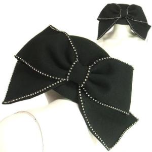 帽子ハットラインストーン大リボン付きクラシックレトロ風ブラックＬＡＳｅｄｕｃｅ