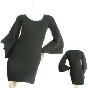 ロングニットベルスリーブデザインセーターミニニットワンピブラック黒色Ｓｅｄｕｃｅ