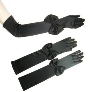 ロンググローブサテン肘上リボン付きお姫様プリンセスパーティードレスフォーマルドレスに！ロング手袋ブラ...