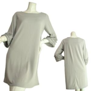 ワンピース袖フリル上品グレー七分袖Ａライン上品なシルエッひざ丈トＳｅｄｕｃｅ