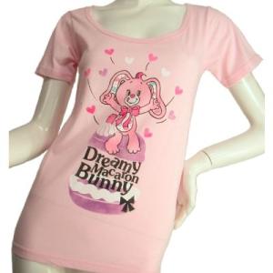 ＴシャツyumyumsヤムヤムズマカロンウサギバニーＴシャツピンクカラーディープクルーネックＳｅｄｕ...