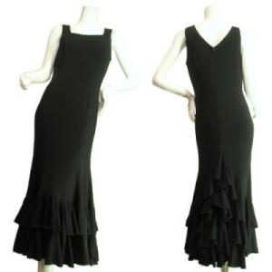 ロングドレスワンピースプリンセスティアードフリルゴージャスゴシック調　フラメンコ　ダンス　ブラックＳ...