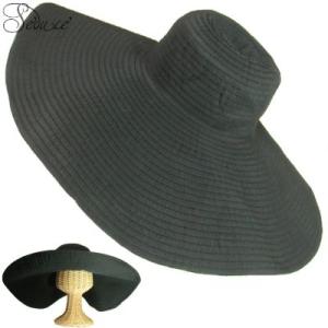 つば２０ｃｍブラックつば広ハットとても大きなつばでエレガントマダムブレードハット女優帽子布製ブラック...