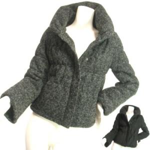 ジャケットブルゾンループツイードヘチマカラー立ち襟りふんわり上品シルエットチャコールグレーブラックＳ...