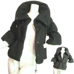 七分袖ベルスリーブくるくるモールツイードジャケットボリューム立ち襟豪華ブラックチャコールグレーＳｅｄ...