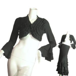 ボレロミニ丈フラメンコフリフリフリルエレガントベルスリーブチョリダンスレッスンウェアブラックＳｅｄｕ...