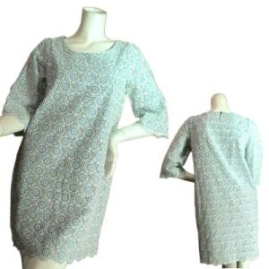 ドレスワンピース立体花刺繍ワイドスリーブレース上品七分袖ワンピ結婚式二次会謝恩会水ブルーＳｅｄｕｃｅ