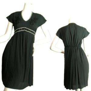 ドレスワンピースアコーディオンプリーツスカートフリルビーズとビジューが綺麗なお呼ばれシフォンワンピー...