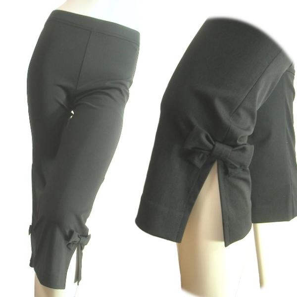 UVカット生地　サイドスリット入りカプリパンツサブリナクロップド。リボン付きでカワイイボトム。ブラッ...