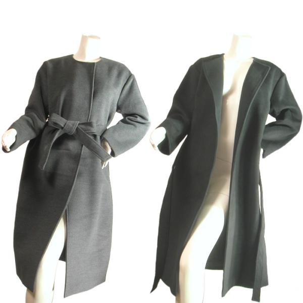 ノーカラーロングコートガウンコートバスローブ型襟なしボタンなしシンプルシルエットグレーブラックＳｅｄ...