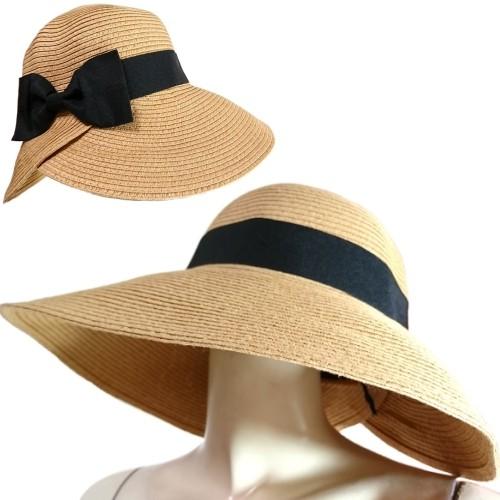 つば広帽子つば大女優帽カントリーバックリボン付き頭周り大きさ調節可能少し大きめＳｅｄｕｃｅ