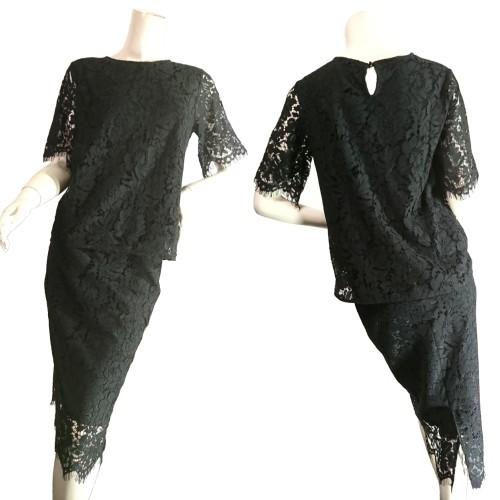 総レースワンピースセットアップコードレース上品ブラック五分袖　パーティー結婚式二次会謝恩会お呼ばれワ...