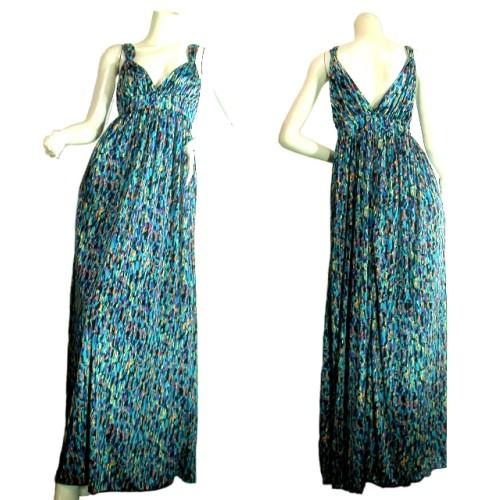 ゴージャス総柄プリントマキシ丈ロングワンピースブルーベースマルチカラーＳｅｄｕｃｅ