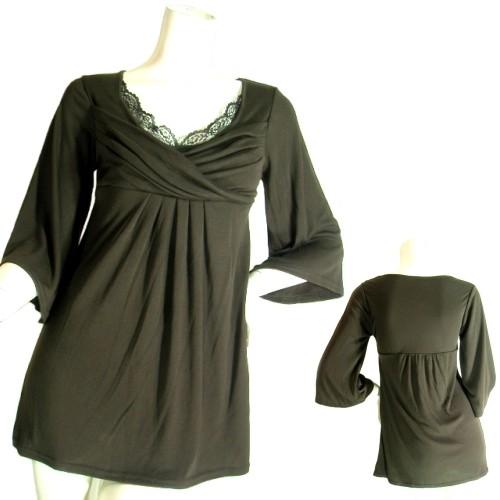 ブラウン七分袖胸下切り替えＡラインロングチュニックＳｅｄｕｃｅ