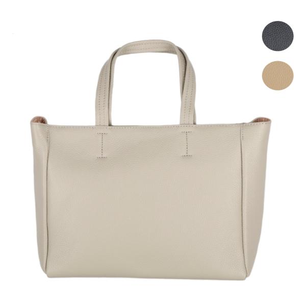 トートバッグ上品シボ革シボレザー長方形シンプル本革鞄　グレー・グレージュ・ブラック