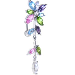 キャンディーカラーフラワー＆リーフへそピアス