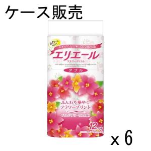 【ケース販売】エリエール トイレットティッシュー フラワープリント 25m×72ロール(12ロール×6パック) ダブル パルプ100% 優雅な花の香り 大王製紙