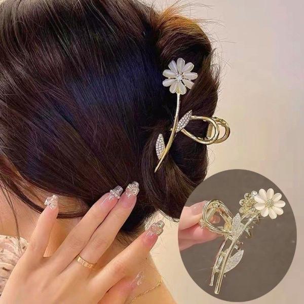 バンスクリップ レディース 女性 ヘアアクセサリー ラインストーン フラワー 花 ヘアクリップ まと...