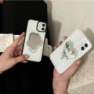 iPhone14 ケース 韓国 TPU PC ハートミラーグリップケース 鏡 スマホグリップ 女性用 iPhone7/8p iphoneX iphoneXs iphoneXR 11 12 13