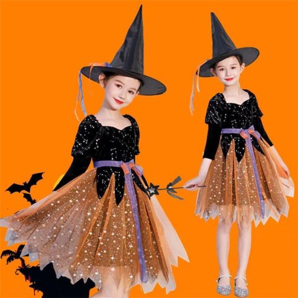 2点セットハロウィン 衣装 子供 女の子 魔女 化け物 仮装 精霊 ハロウイン 仮装 キッズ コスプ...