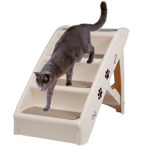 ZENY ペットステップ 4段 猫用 犬用 階段 滑り止め加 収納簡単 ペット用 踏み台 段差　ドッグ  ケガ防止 小型犬 高齢犬 介護用品　60.5x40x49cm