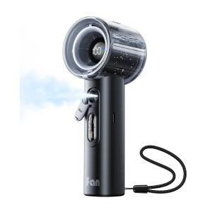 携帯扇風機 ハンディー扇風機 ミスト付き 連続噴霧 5秒間隔噴霧25000RPM 超高速強力暴風 小型 317g軽量 手持ち/卓上/加湿 ポータブルファン 25dB静音 LED表示