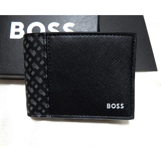未使用保管品　『BOSS』モノグラムブラック二つ折り財布　　　カード入れ札入れポケット