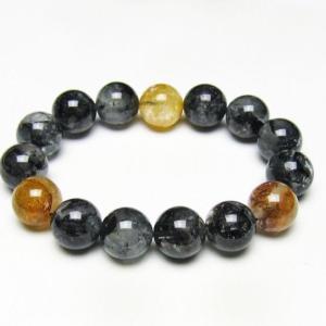 ブラックエレスチャルクォーツ 骸骨水晶  ブレスレット  14mm  t124-5416