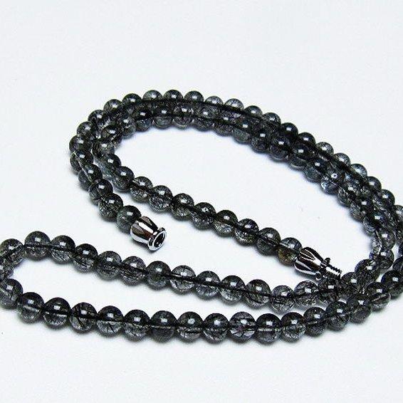 ブラックルチルクォーツ ネックレス  5mm  t354-5907