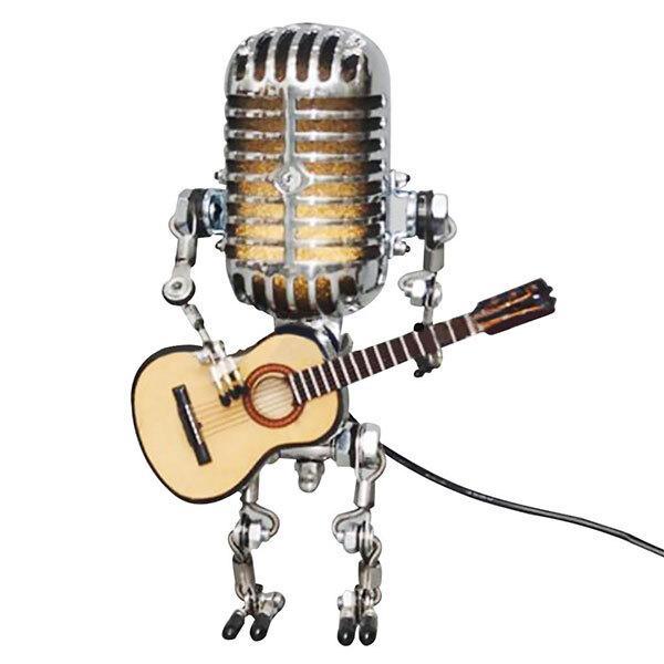 ヴィンテージ風マイク フィギュア ロボット USB接続で光る 骸骨マイク ギター 照明 置物 インテ...