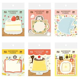 型抜きふせん わたしびより 古川紙工 8種 プリン クリームソーダ ケーキとくま カップはりねずみ 小鳥 ねこ おたすけこびと テーブル