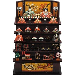 ミニ雛人形 コンパクト 「春香雛 木製 五段飾り 茶