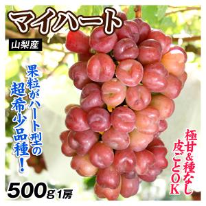 国華園 ぶどう 500g 1房 マイハート 山梨産 種なし 皮ごと 果粒がハート形 希少品種 葡萄 果物 フルーツ 送料無料 食品