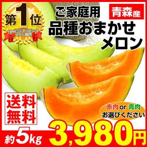 メロン 約5kg 青森県産 おまかせメロン 赤肉 青肉  ご家庭用 品種おまかせ 果物 食品 国華園