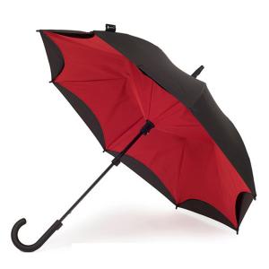 《傘の水滴で服や床、車内が濡れて、不快な思いしたことありませんか？》KAZBRELLA 逆開き傘カズブレラKZ-KS-204-CPブラック＆レッド｜seikatsu-oasis