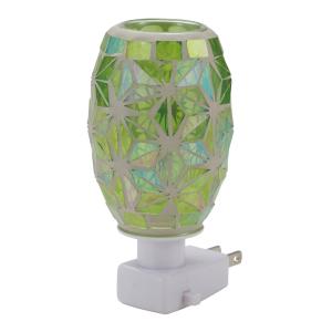 《モザイクガラスの明かりの中で、アロマの香りが楽しめる》イシグロ モザイクアロマランプコンセントタイプあさのはグリーン(21098)専用LED電球付｜seikatsu-oasis