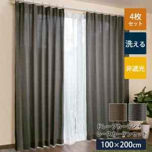 遮光1級ドレープカーテン & 遮像UVカットレースカーテン100X185cm カーテンセット 1級遮光 遮熱 UVカット 遮像 「 Dアース 」 100×105cm
