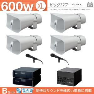 拡声器 600W 選挙用車載アンプビッグパワーセットB 12V H-542/200×４ LS-310×４ NB-3002D×２ AKN-02 LB-710 NX-9500 MD-58×2 国会議員選挙におすすめ｜seiko-techno