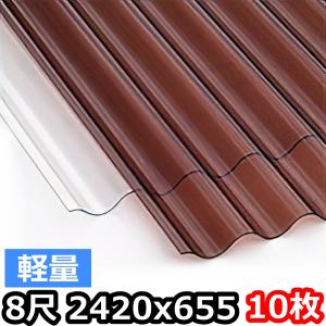 ポリカ 波板 軽量 8尺 2420x655mm ポリカーボネート 10枚セット　10枚以上バラ売り可　ブロンズ5月中旬入荷予定｜seiko-techno