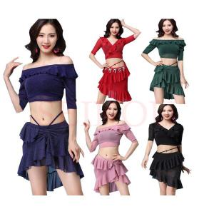 べりーダンス衣装　上下二点セット5色　五分袖�