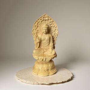 仏像 釈迦如来像 お釈迦様 釈迦如来坐像 ツゲ 木彫 仏具 (約)高14cm×幅