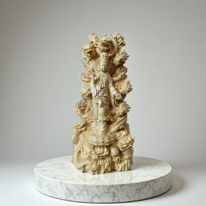 仏像 大勢至菩薩 勢至菩薩 勢至菩薩像 檜木 木彫 仏具 (約)高28cm×幅
